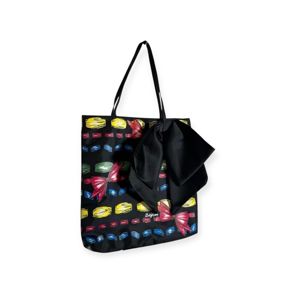 new Brighton 𖧷 Take a Beau Printed Tote with Bow 𖧷 Black Shiny Nylon 𖧷 Read - Picture 15 of 16